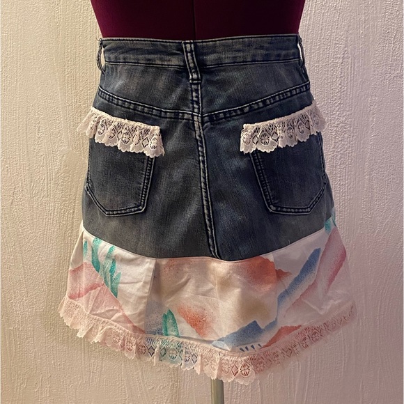 Hand Crafted Accessories - Apron: hand crafted denim waist work apron with two pockets, ruffle and lace.
